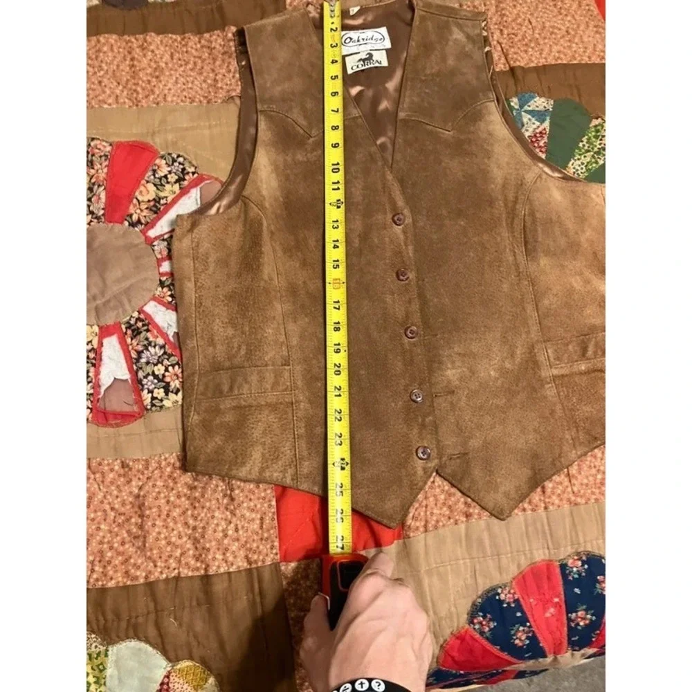 Scully Mens Tan Brown Leather Western Cowboy Vest Size 44 Button Front Yoke